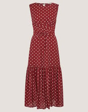 Claire Polka Dot Midi Dress, Red (BERRY), large