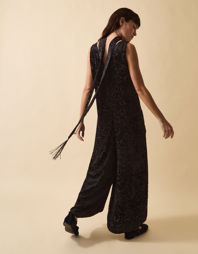 Clemence Gigi Velvet Burnout Palazzo Jumpsuit, Black (BLACK), large