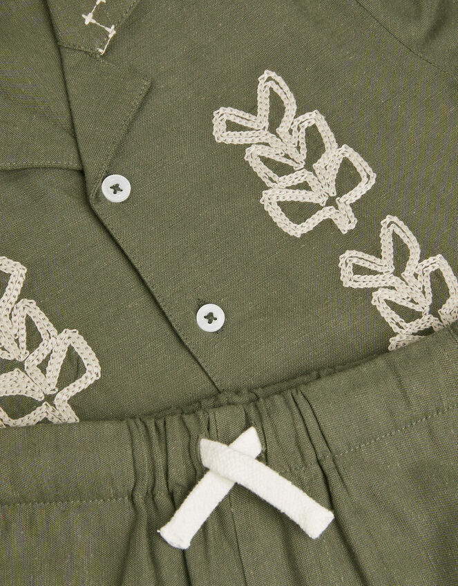 Embroidered Shirt and Shorts Set, Green (KHAKI), large