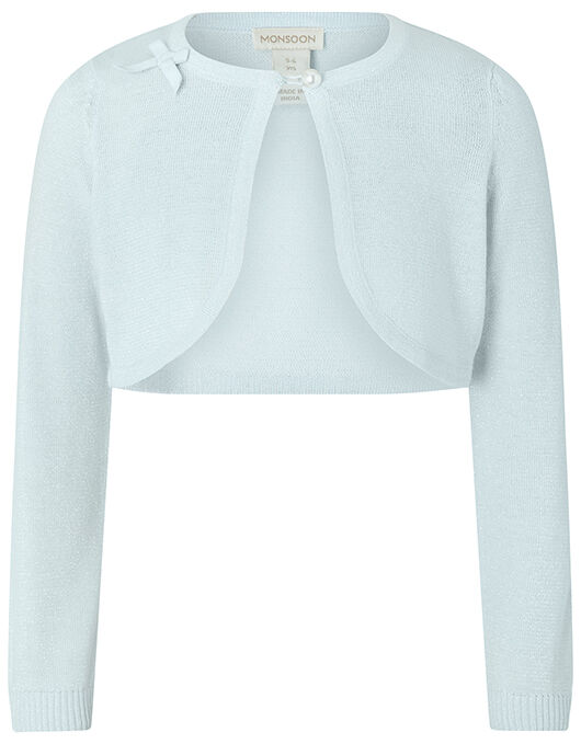Bow Cropped Knit Cardigan Blue