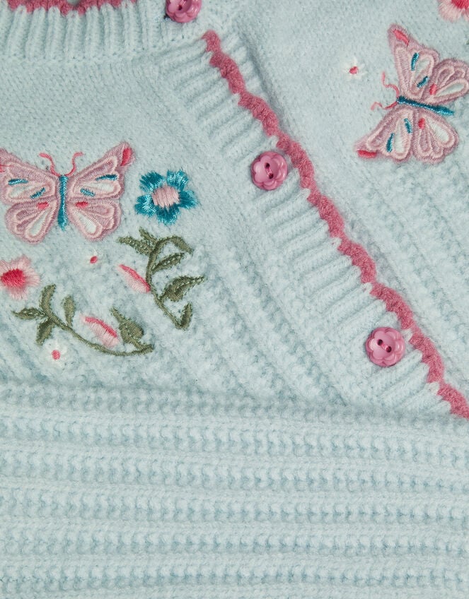 Butterfly Embroidered Knit Cardigan, Blue (BLUE), large