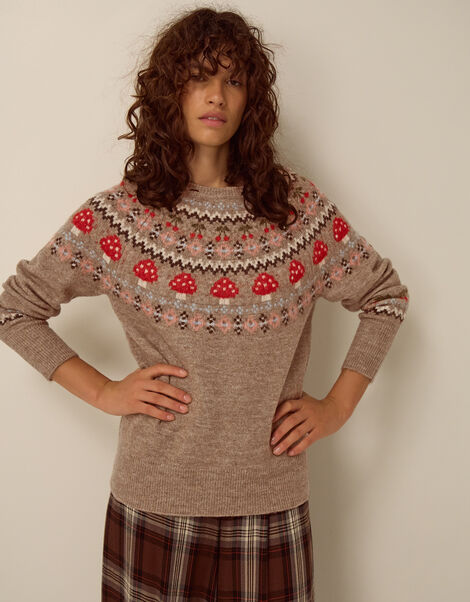Mia Mushroom Fair Isle Jumper, Mink (MINK), large
