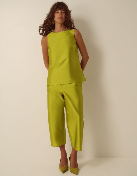 Tansy Cropped Straight Leg Taffeta Trousers, Green (LIME), large