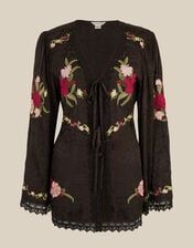 Yara Floral Embroidered Lace Trim Top, Black (BLACK), large