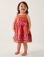 Baby Embroidered Floral Print Dress, Orange (ORANGE), large