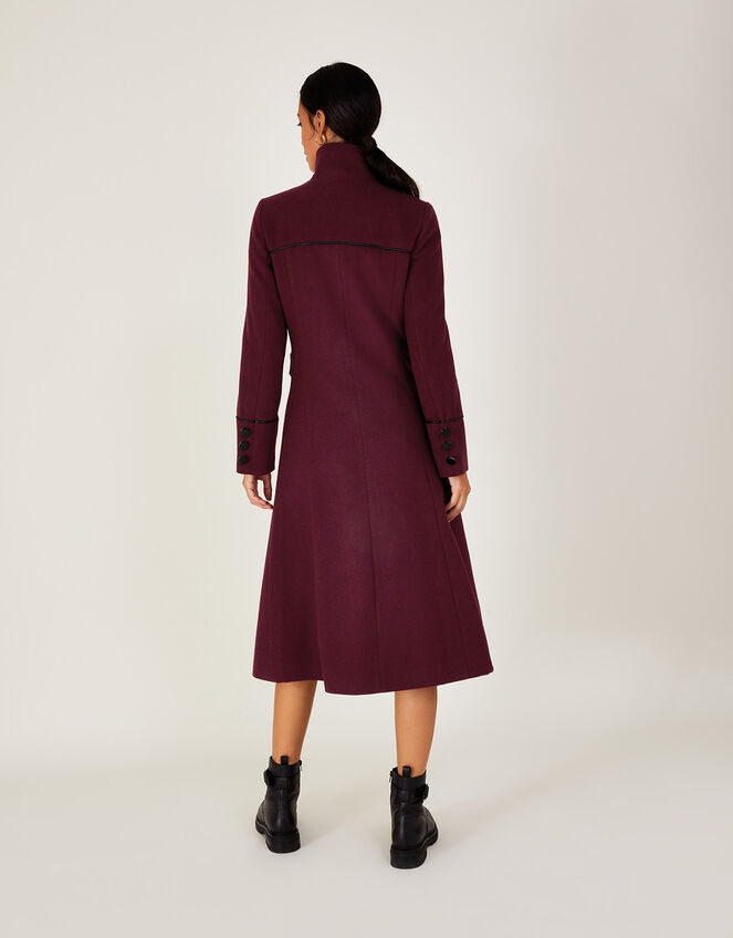 Fiona PU Tipped Funnel Coat, Red (BERRY), large