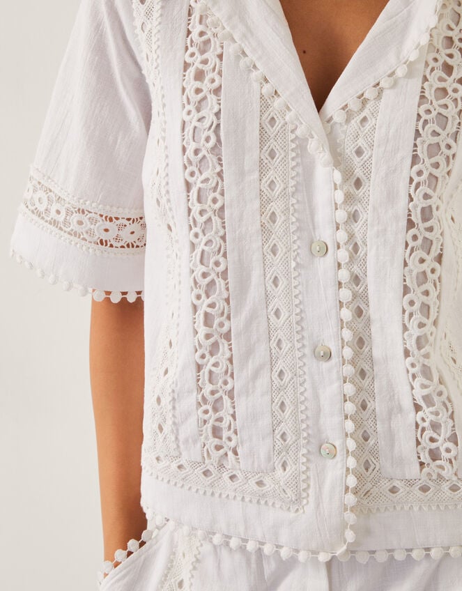 Irina Short Sleeve Lace Shirt, White (WHITE), large