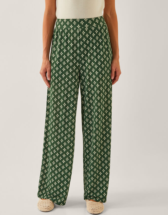 Daisey Geometric Wide Leg Trousers, Green (KHAKI), large