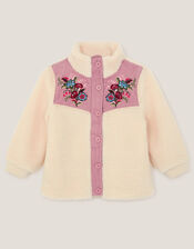 Floral Embroidered Borg Jacket, Ivory (IVORY), large