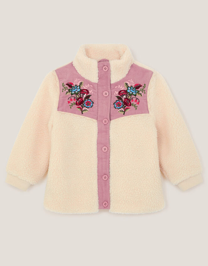 Floral Embroidered Borg Jacket, Ivory (IVORY), large