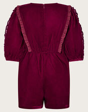 Velvet Ruffle Playsuit, Red (BURGUNDY), large