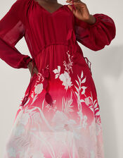 Lillian Floral Print Ombré Maxi Dress, Red (RED), large