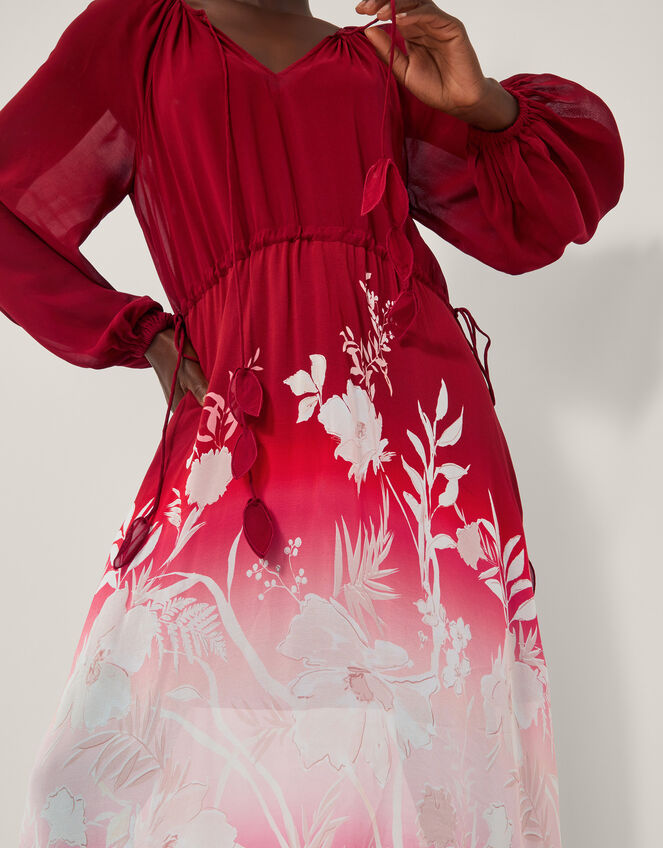 Lillian Floral Print Ombré Maxi Dress, Red (RED), large