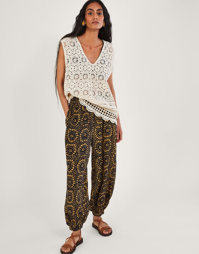 Batik Print Harem Trousers in LENZING™ ECOVERO™, Black (BLACK), large