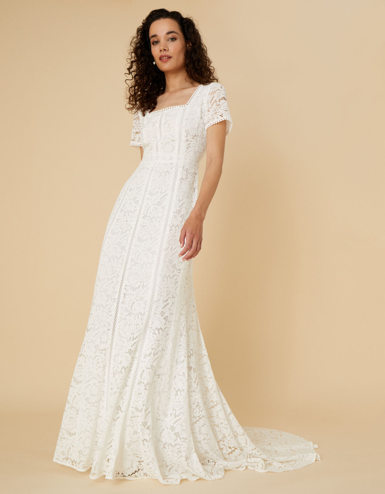 Kim Square Neck Lace Bridal Dress Ivory