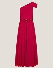Sequin One Shoulder Prom Dress, Red (RED), large