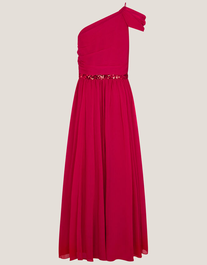 Sequin One Shoulder Prom Dress, Red (RED), large