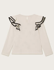 Floral Flock Print Long Sleeve Top, Ivory (IVORY), large