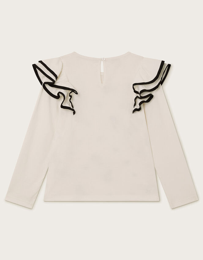 Floral Flock Print Long Sleeve Top, Ivory (IVORY), large