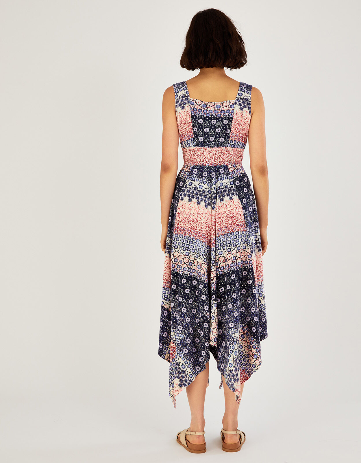 Floral Print Sleeveless Jersey Dress Blue
