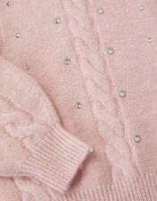 Rhinestone Cable Knit Sweater, Pink (PINK), large