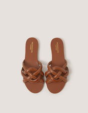 Safi Woven Leather Slide Sandals, Tan (TAN), large