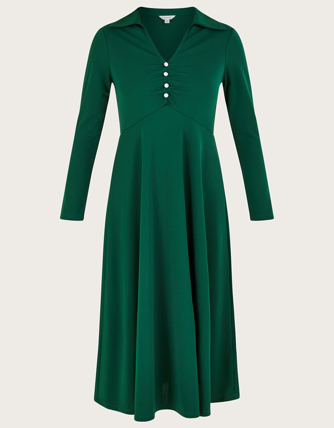 Collared Jersey Dress, Green (GREEN), large