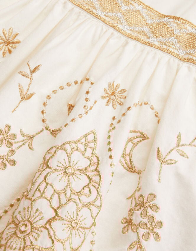 Gold Floral Embroidered Dress, Ivory (IVORY), large