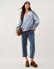 Erica V-Neck Embroidered Blouse, Blue (BLUE), large