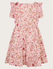 Floral Butterfly Short Sleeve Jersey Dress, Pink (PINK), large