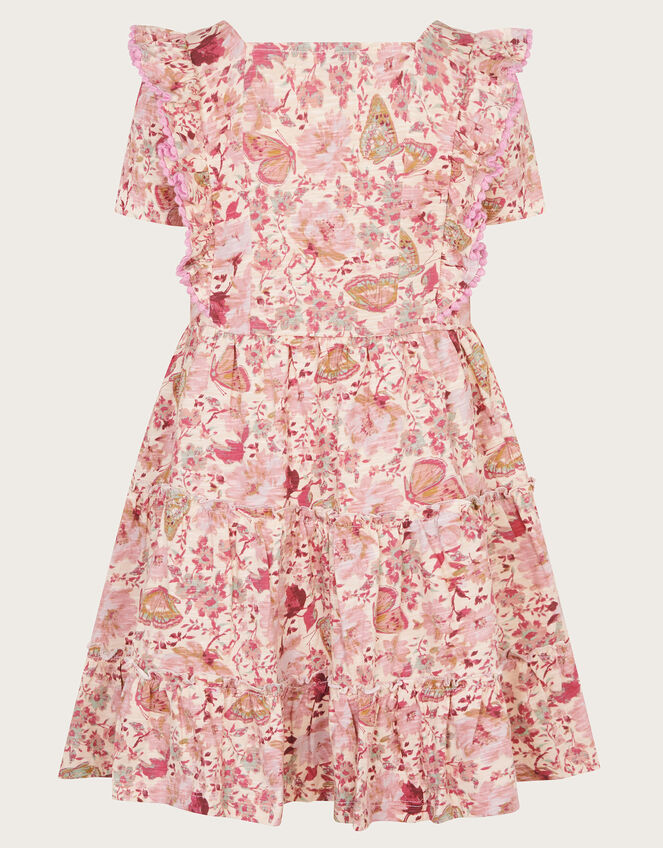 Floral Butterfly Short Sleeve Jersey Dress, Pink (PINK), large