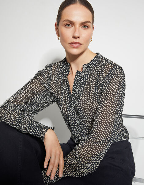 Arielle Sheer Ditsy Floral Blouse, Black (BLACK), large