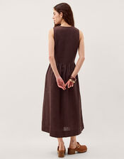 Lily Square Neck Linen Midi Dress, Brown (CHOCOLATE), large