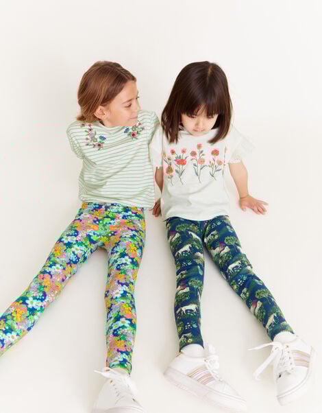 2-Pack Unicorn Floral Leggings, Blue (NAVY), large