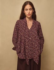 East Ellis Floral Pintuck Blouse, Red (BURGUNDY), large