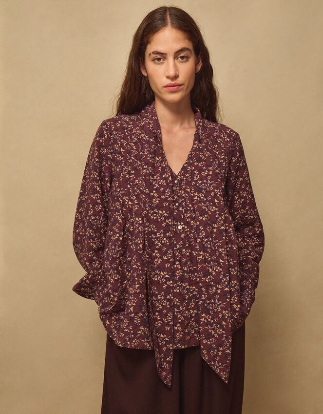 East Ellis Floral Pintuck Blouse, Red (BURGUNDY), large