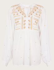 Hally Embellished Top in Sustainable Viscose, Ivory (IVORY), large