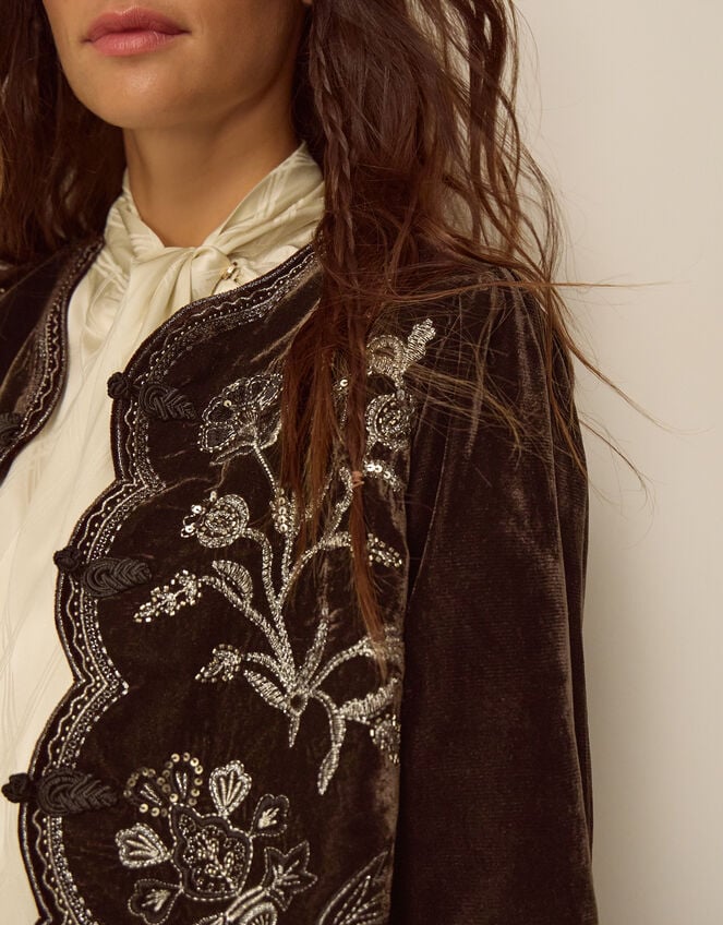 Julia Embellished Velvet Jacket, Brown (CHOCOLATE), large