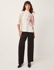 Emilia Flower Cape Sleeve Top, Cream (CREAM), large