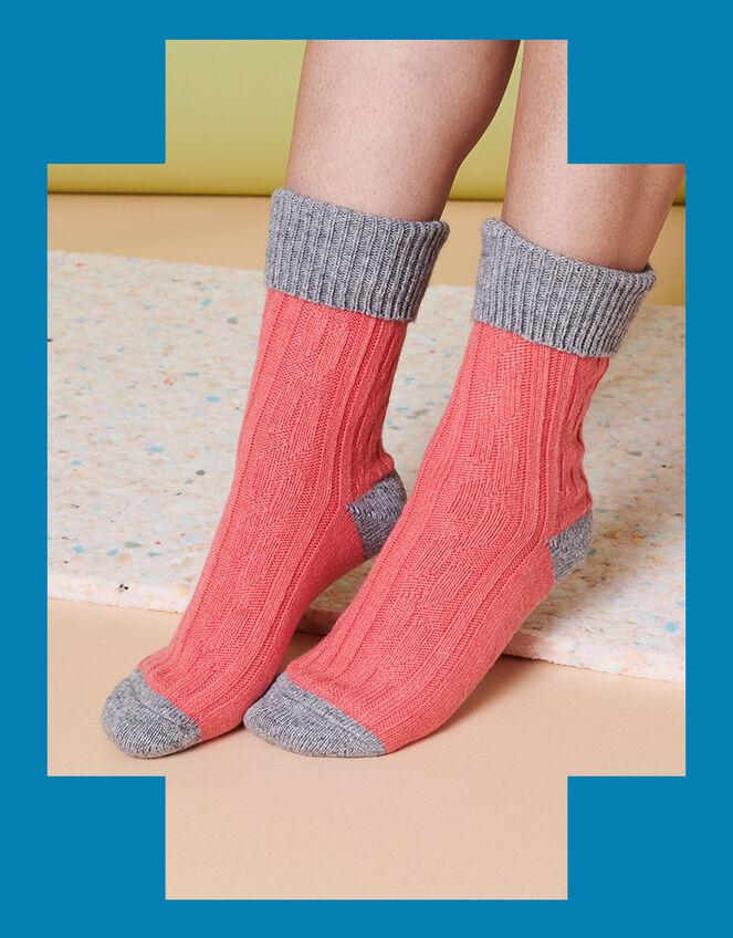 Catherine Tough Cashmere Knit Socks, Orange (CORAL), large