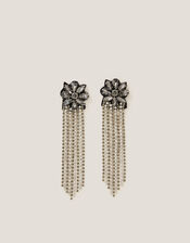 Flower Gem Tassel Drop Earrings, , large