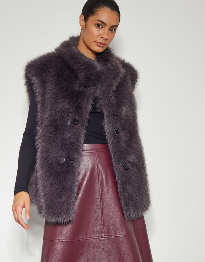 Della Faux Fur Gilet, Brown (CHOCOLATE), large