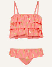 Watermelon Foil Frill Bikini Set, Orange (CORAL), large