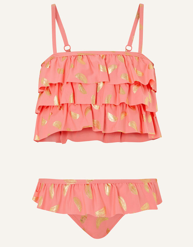 Watermelon Foil Frill Bikini Set, Orange (CORAL), large
