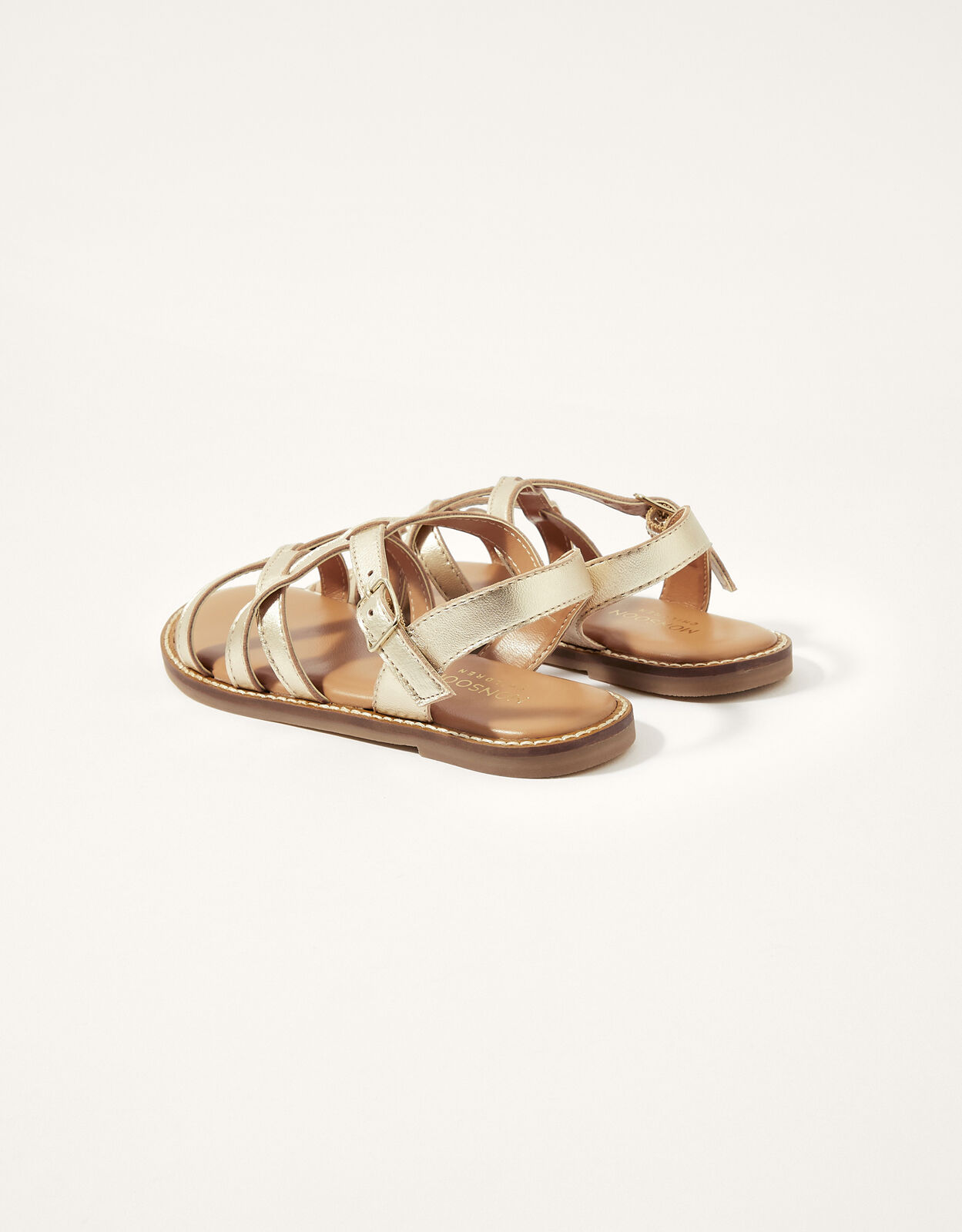 Cross Strap Leather Sandals Gold