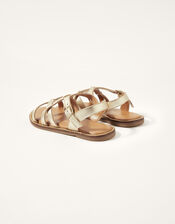 Cross Strap Leather Sandals, Gold (GOLD), large