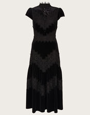 Valentina Velvet Lace Dress, Black (BLACK), large