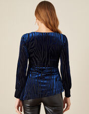 Delia Devore Long Sleeve Wrap Top, Blue (NAVY), large
