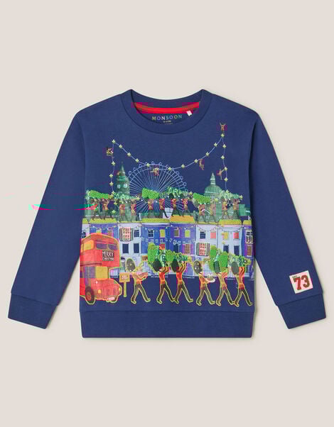 London Christmas Scene Sweatshirt, Blue (BLUE), large