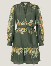 Jesse Floral Long Sleeve Mini Dress, Green (KHAKI), large